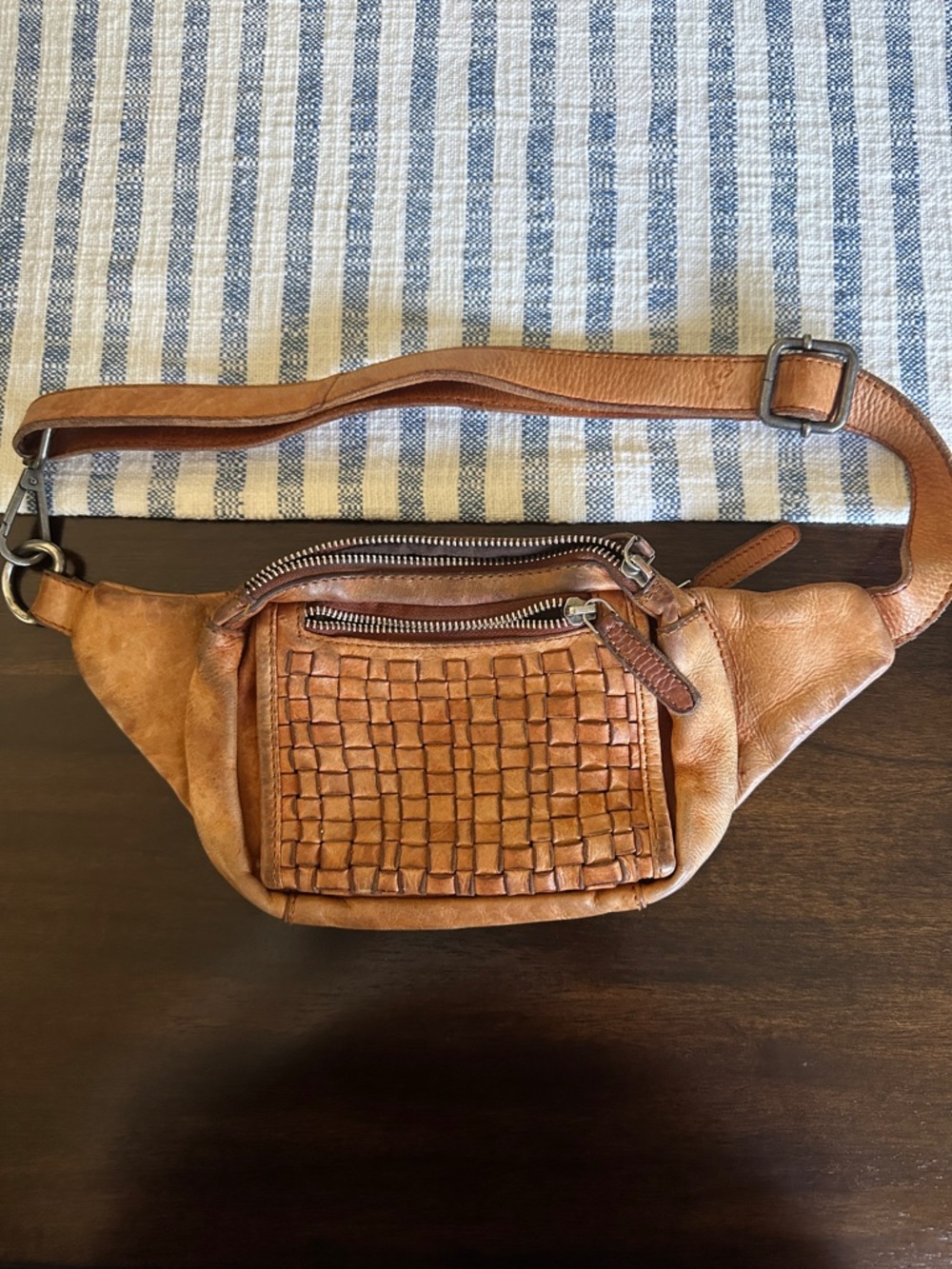 Classic Woven Front Tan Leather Satchel Belt Bag